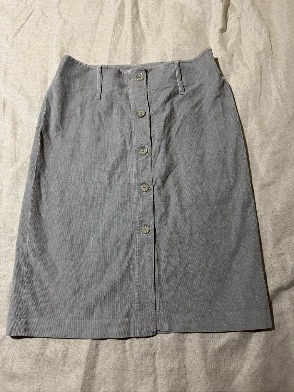 Y2K Express Stretch Gray Corduroy Button Front Midi Skirt Women’s Size 7/8